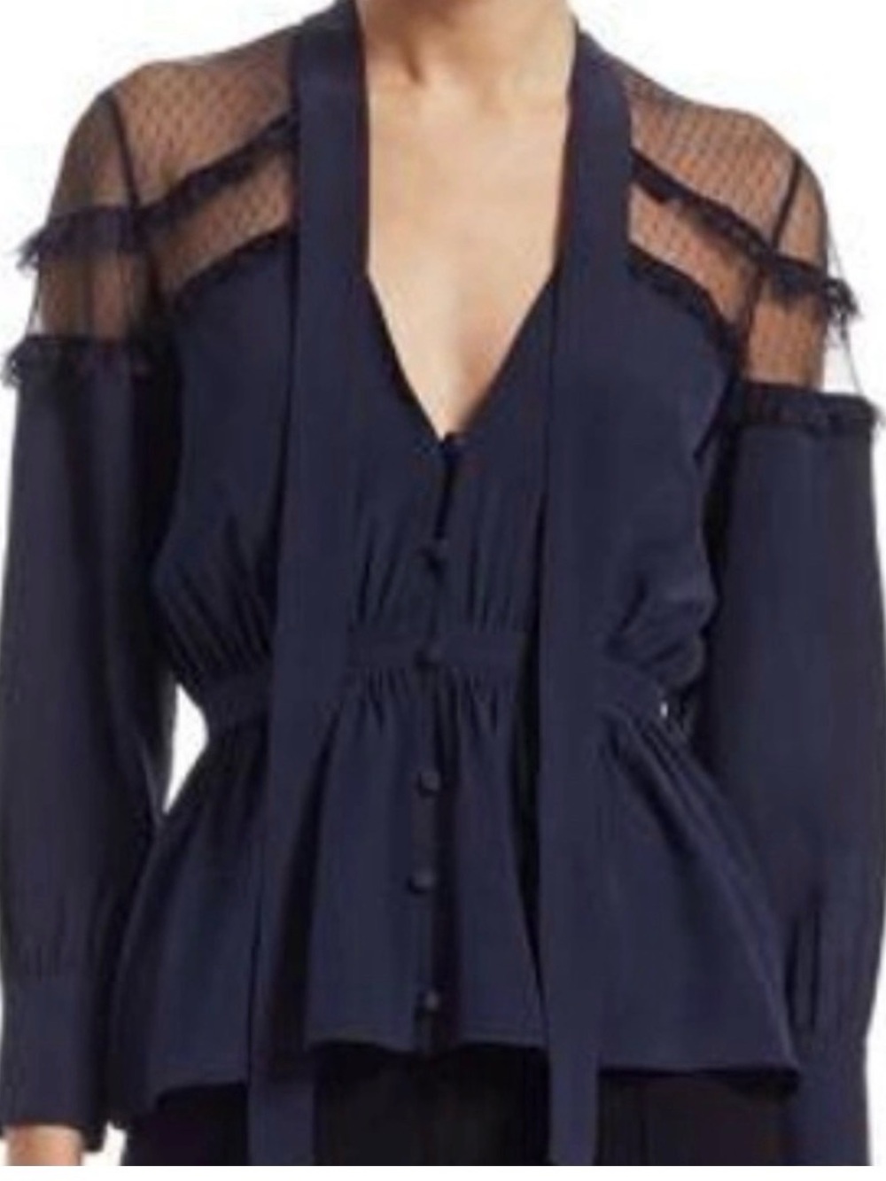 Cinq a Sept Peyton Top 100% Silk Navy Blue Size Medium